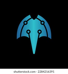Logo creativo de la tecnología de los peces de color gris animal