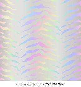 Animal stripe seamless pattern. Repeating holograph line texture. Repeated iridescent background for design gifts prints. Repeat hologram zebra patern. Abstract holographic foil. Vector illustration