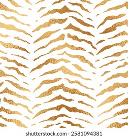 Animal stripe seamless pattern. Repeating gold zebra line texture. Repeated golden background for design gifts prints. Repeat zebra patern. Abstract stripes. Foil lines skin. Vector illustration