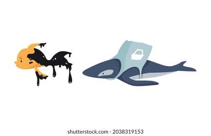 Animal Suffering from Contaminated Nature and Environment Pollution Effect Vector Set