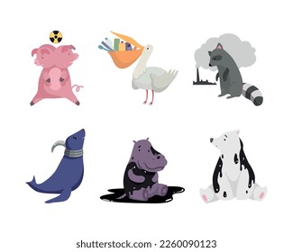 Animal Suffering from Contaminated Water and Environment Pollution Effect Vector Set