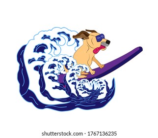 Animal surfing with big waves illustration for kids apparel