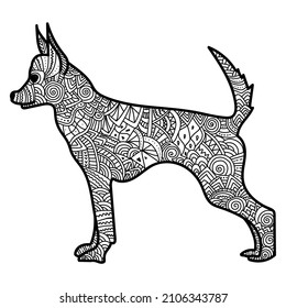 Animal symbol of the eastern horoscope dog with ornate patterns, meditative animalistic coloring page vector illustration