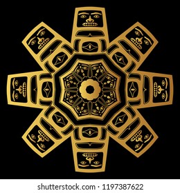 Animal Symbol Modern Stylization of North American and Canadian Native Art. Round Ornamental Mandala in Traditional  Style. Colorful Vector Illustration. Isolated Background for Fasion Textile