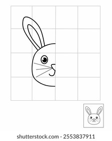 Animal symmetry drawing for kids, draw the other half side rabbit activity for kindergarten, complete picture worksheet, Symmetry worksheet