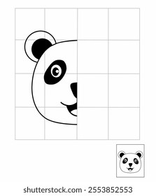 Animal symmetry drawing for kids, draw the other half side panda activity for kindergarten, complete picture worksheet, Symmetry worksheet