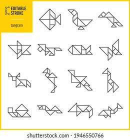 animal tangram icons set - editable stroke