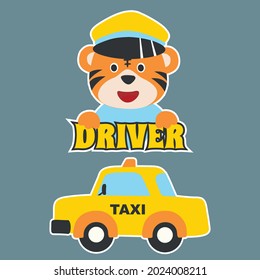 Animal taxi driver, vector cartoon illustration. Creative vector childish background for fabric, textile, nursery wallpaper, poster, card, brochure. and other decoration.