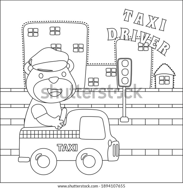 Animal taxi driver,\
vector cartoon illustration vector cartoon, Cartoon isolated vector\
illustration, Creative vector Childish design for kids activity\
colouring book or page.