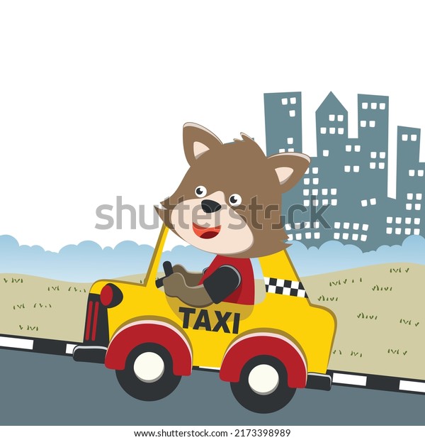 Animal taxi driver,\
vector cartoon illustration. Creative vector childish background\
for fabric, textile, nursery wallpaper, poster, card, brochure. and\
other decoration.