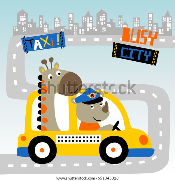 animal taxi\
driver, vector cartoon\
illustration