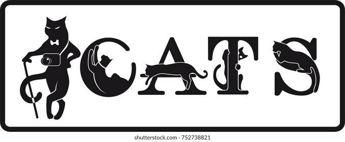 animal team, letters-cats black and white