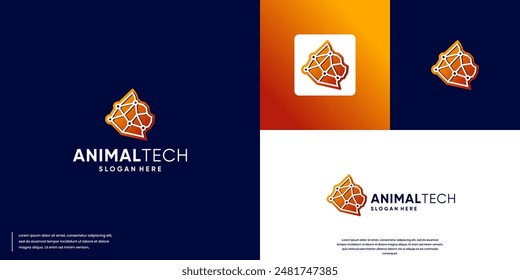 tecnología animal, con gatos y circuitos eléctricos, ilustración de diseño de logotipo.