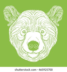Animal teddy Bear head print for adult anti stress coloring page. Ethnic patterned ornate hand drawn vector illustration. symbol of Siberia, Russia. Sketch for tattoo, poster, print or t-shirt.