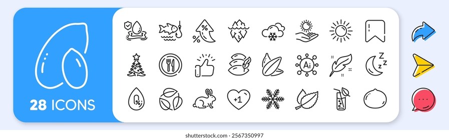 Animal tested, Leaves and Water glass line icons. Interest rate, AI generate, Inflation icons. Pack of Feather, Macadamia nut, Moon icon. Snowflake, Peanut, No alcohol pictogram. Vector