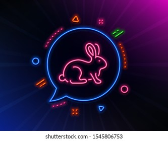 Animal tested line icon. Neon laser lights. Bio cosmetics sign. Fair trade symbol. Glow laser speech bubble. Neon lights chat bubble. Banner badge with animal tested icon. Vector