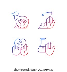 Animal Testing Gradient Linear Vector Icons Set. Pet Welfare. Ban Harm And Abuse To Laboratory Animal. Thin Line Contour Symbols Bundle. Isolated Vector Outline Illustrations Collection