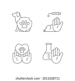 Animal Testing Linear Icons Set. Pet Welfare. Ban Harm And Abuse To Laboratory Animal. Customizable Thin Line Contour Symbols. Isolated Vector Outline Illustrations. Editable Stroke