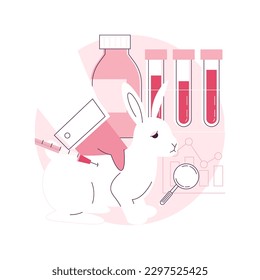 Ensayos animales de medicamentos abstractos concepto de ilustración vectorial. Prueba de fármacos, conejo de laboratorio, experimento de laboratorio, investigación médica científica, tratamiento de enfermedades, análisis de metáforas abstractas.