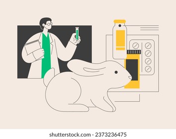 Animal testing of medicines abstract concept vector illustration. Drug test, laboratory rabbit, lab experiment, scientific medical research, disease treatment, analysis abstract metaphor.