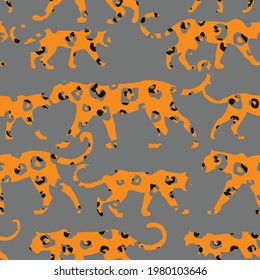 Animal  texture , leopard silhouette on  skin textured . monochrome leopard  seamless pattern  design in vector
