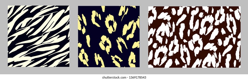 Animal texture seamless background pattern. Fashion print, textile design. Cute pattern. Vector set. 