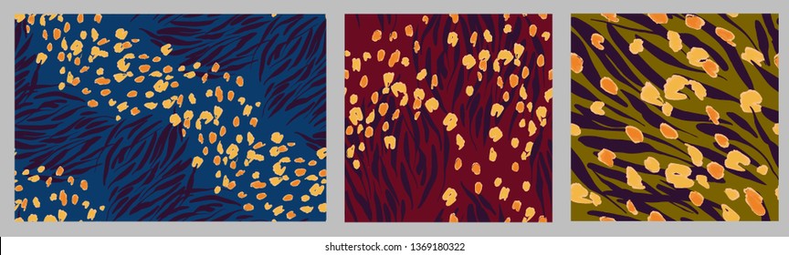 Animal texture seamless background pattern. Fashion print, textile design. Cute pattern. Vector set. 
