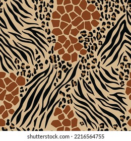 Animal texture zebra leopard giraffe seamless fashion print, modern illustration for textile