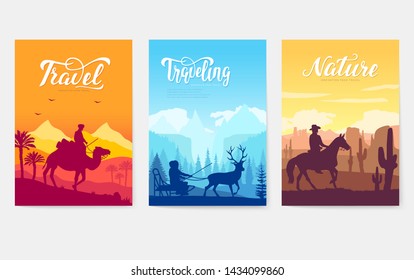 Animal in their natural habitat set. Movement on animals in different cultures of the earth. People of various nationalities. World cultural differences of nation. Pets in many countries