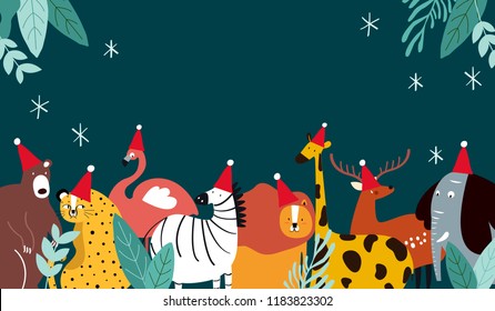 Animal theme Merry Christmas card vector