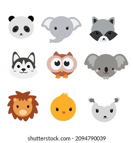 diseño de vectores de tema animal, pollo, cabeza, búho, perro, león, oso, elefante, bueno para diseños planos para animaciones o animales de cartón