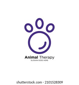 Animal Therapy Logo. Dog Paw Logo Combination With Therapy Bubbles. Suitable For Veterinarians Identity, Animal Therapy Identity