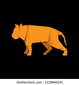 animal tiger cheetah origami paper style in dark background, editable vector element illustration