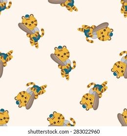 Animal tiger doing sports cartoon ,seamless pattern