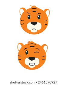 animal tiger with expression sad angry smile wow and different characters design vector for download 