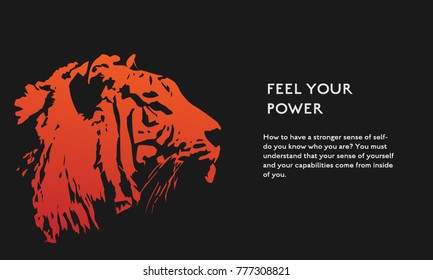 Animal tiger head concept vector flat poster design. Motivational illustration with place for text. 