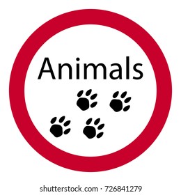 Animal traces sign, red sign, vector, inscription animals