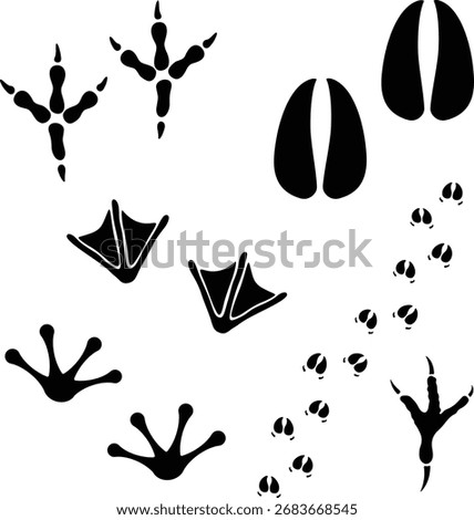 Animal Track Silhouettes - Set of Black and White Footprints for Wildlife Education and Hunting Guides