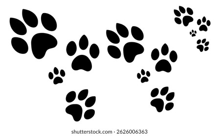 Animal Track Vector Art: A Simple Paw Print Design with Dynamic Placement and Clean Lines, Perfect for Pet-Related Designs and Vector Graphics