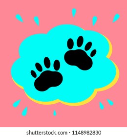 Animal tracks. Black icon in a bubble on a pink background. Vector