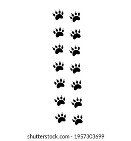 Animal tracks, footprint. Trace steps imprints isolated on white. Animal trails, paw silhouette print. Vector flat illustration for children