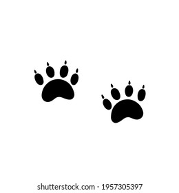Animal tracks, footprint. Trace steps imprints isolated on white. Animal trails silhouette print. Vector flat illustration for children. Dog, bear or tiger paw with claws.