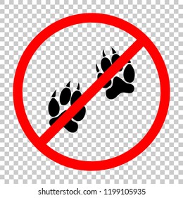 animal tracks icon. Not allowed, black object in red warning sign with transparent background