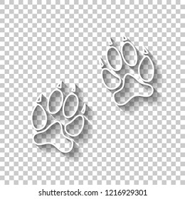 animal tracks icon. White outline sign with shadow on transparent background
