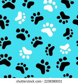 Animal tracks. The pattern is seamless, vector. Cartoon Footprints of Pets. Background for packaging and textiles.