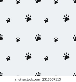 Animal tracks seamless pattern. Dog or cat paw print background, cartoon wallpaper.