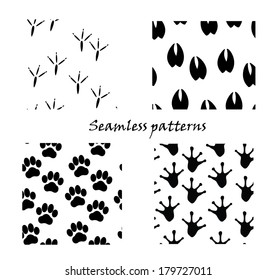 Animal tracks, seamless patterns, vector illustration