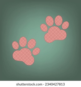 Animal Tracks sign. Apricot Icon with Brick Red parquet floor graphic pattern on a Ebony background. Feldgrau. Green. Illustration.