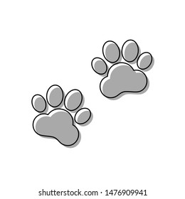 Animal Tracks sign. Black line icon with gray shifted flat filled icon on white background. Illustration.