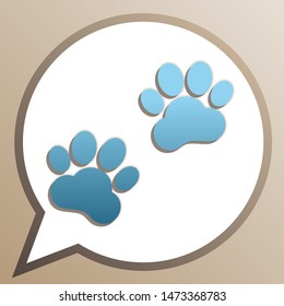 Animal Tracks sign. Bright cerulean icon in white speech balloon at pale taupe background. Illustration.